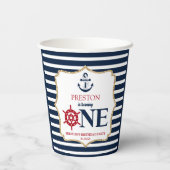 Nautical Navy Blue ONE Eerste 1e verjaardagsfeestj Papieren Bekers (Achterkant)