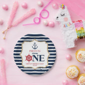 Nautical Navy Blue ONE Eerste 1e verjaardagsfeestj Papieren Bordje (Feest)