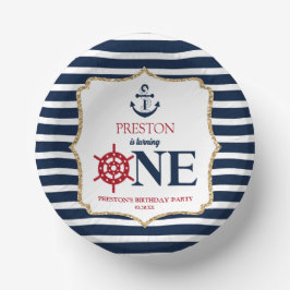 Nautical Navy Blue ONE Eerste 1e verjaardagsfeestj Papieren Kommen
