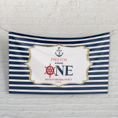 Nautical Navy Blue ONE Eerste 1e verjaardagsfeestj Spandoek