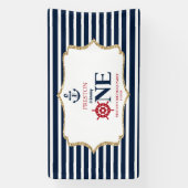 Nautical Navy Blue ONE Eerste 1e verjaardagsfeestj Spandoek (Verticaal)