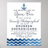 Nautical Navy Blue Open Bar Poster (Voorkant)