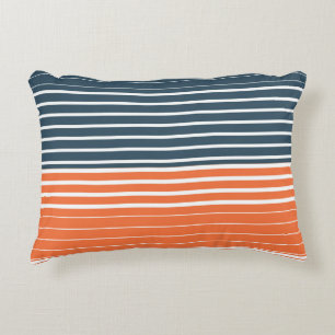 Nautical Navy Blue Oranje Stripes Accent Kussen