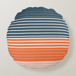 Nautical Navy Blue Oranje Stripes Accent Pillow Rond Kussen