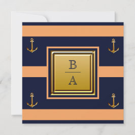 Nautical Navy Blue Oranje Stripes Anchor Wedding I Kaart