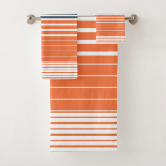Nautical Navy Blue Oranje Stripes Bad Handdoek