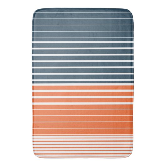Nautical Navy Blue Oranje Stripes Badmat (Voorkant Verticaal)