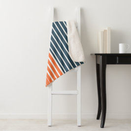 Nautical Navy Blue Oranje Stripes Sherpa Deken