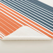 Nautical Navy Blue Oranje Stripes Sherpa Deken (3/4)