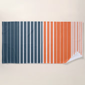 Nautical Navy Blue Oranje Stripes Strandlaken (Voorkant)