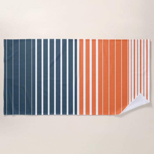 Nautical Navy Blue Oranje Stripes Strandlaken (Voorkant)