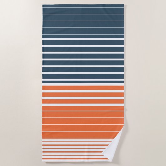 Nautical Navy Blue Oranje Stripes Strandlaken (Voorkant)