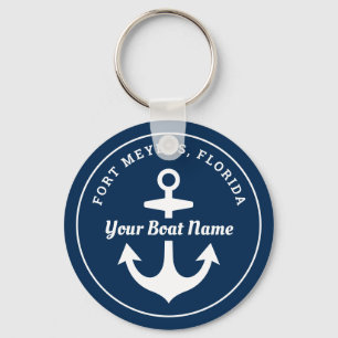 Nautical Navy Blue Personalized Boat Name Anchor Sleutelhanger