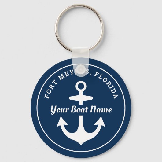 Nautical Navy Blue Personalized Boat Name Anchor Sleutelhanger (Voorkant)