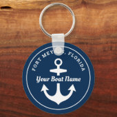 Nautical Navy Blue Personalized Boat Name Anchor Sleutelhanger (Voorkant)