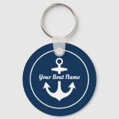 Nautical Navy Blue Personalized Boat Name Anchor Sleutelhanger (Voorkant)