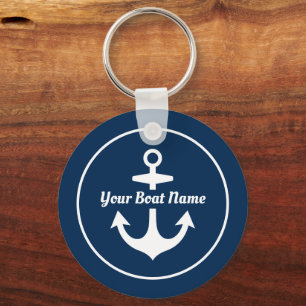 Nautical Navy Blue Personalized Boat Name Anchor Sleutelhanger