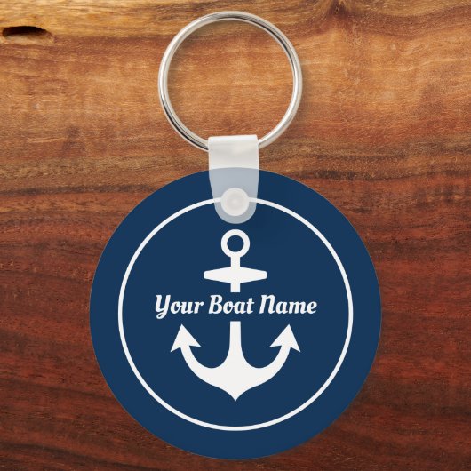 Nautical Navy Blue Personalized Boat Name Anchor Sleutelhanger (Voorkant)
