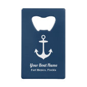 Nautical Navy Blue Personalized Boat Name Creditkaart Flessenopener (Achterkant)
