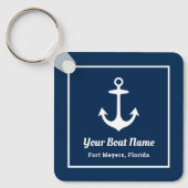 Nautical Navy Blue Personalized Boat Name Sleutelhanger (Voorkant)
