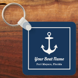 Nautical Navy Blue Personalized Boat Name Sleutelhanger