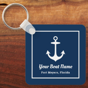 Nautical Navy Blue Personalized Boat Name Sleutelhanger