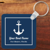 Nautical Navy Blue Personalized Boat Name Sleutelhanger (Achterkant)