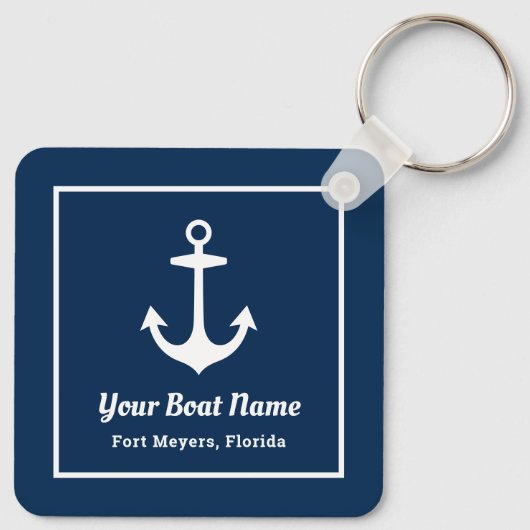Nautical Navy Blue Personalized Boat Name Sleutelhanger (Achterkant)