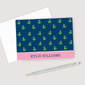 Nautical Navy Blue Pink Whale Pattern Custom Name Notitiekaartje