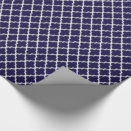 Nautical Navy Blue Quatrefoil Pattern Gift Wrap Cadeaupapier (Hoek)