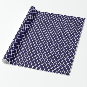 Nautical Navy Blue Quatrefoil Pattern Gift Wrap Cadeaupapier