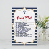 Nautical Navy Blue Raad eens wie! Baby shower game Briefpapier (Staand voorkant)