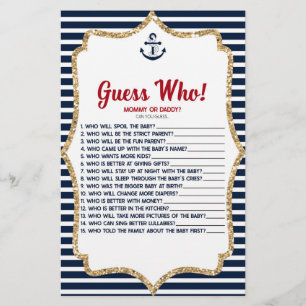 Nautical Navy Blue Raad eens wie! Baby shower game Briefpapier
