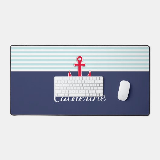 Nautical Navy Blue Red Anchor Custom Design Bureaumat (Keyboard & Muis)