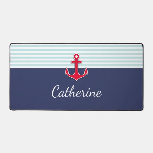Nautical Navy Blue Red Anchor Custom Design Bureaumat (Voorkant)