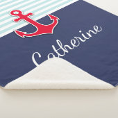 Nautical Navy Blue Red Anchor Custom Design Sherpa Deken (3/4)