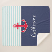 Nautical Navy Blue Red Anchor Custom Design Sherpa Deken (Voorkant (horizontaal))