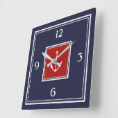 Nautical Navy Blue Red Anchor Square Wall klok (Hoek)