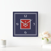 Nautical Navy Blue Red Anchor Square Wall klok (Huis)