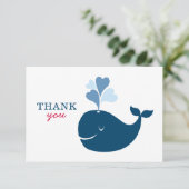 Nautical Navy Blue Red Whale Boy Baby shower Bedankkaart (Staand voorkant)