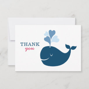 Nautical Navy Blue Red Whale Boy Baby shower Bedankkaart