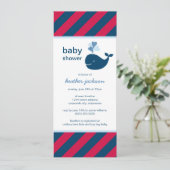 Nautical Navy Blue Red Whale Boy Baby shower Kaart (Staand voorkant)