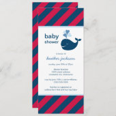 Nautical Navy Blue Red Whale Boy Baby shower Kaart (Voorkant / Achterkant)