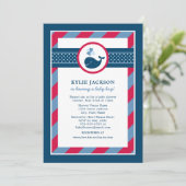 Nautical Navy Blue Red Whale Boy Baby shower Kaart (Staand voorkant)