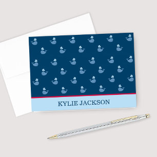 Nautical Navy Blue Red Whale Pattern Notitiekaartje