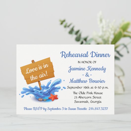 Nautical Navy Blue Rehearsal Dinner Beach Weddensc Kaart (Staand voorkant)