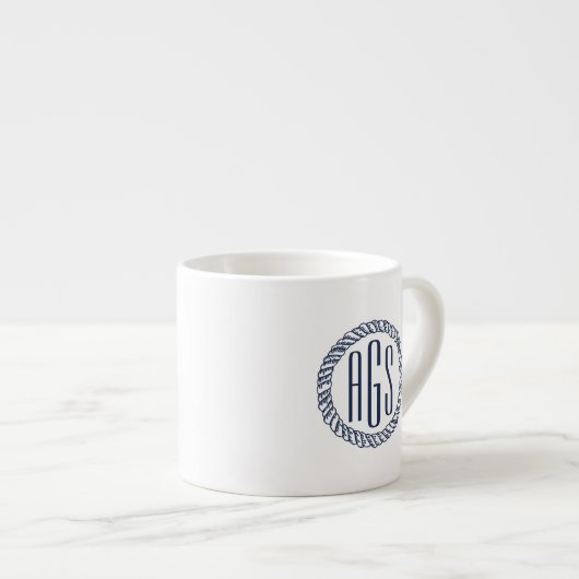 Nautical Navy Blue Rope Monogram Espresso Kop (Voorkant rechts)