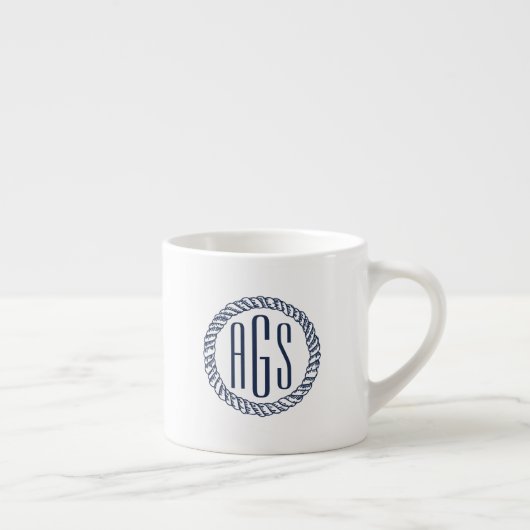 Nautical Navy Blue Rope Monogram Espresso Kop (Rechts)
