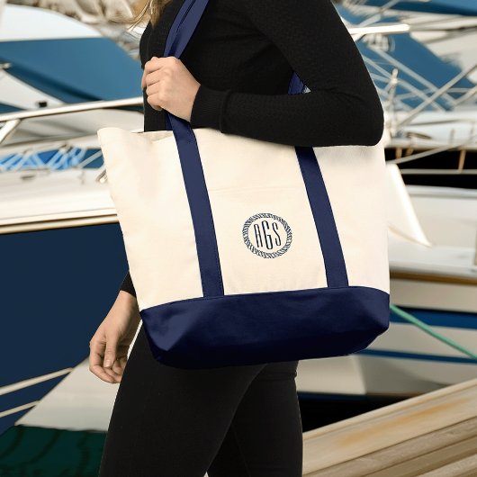 Nautical Navy Blue Rope Monogram Tote Bag