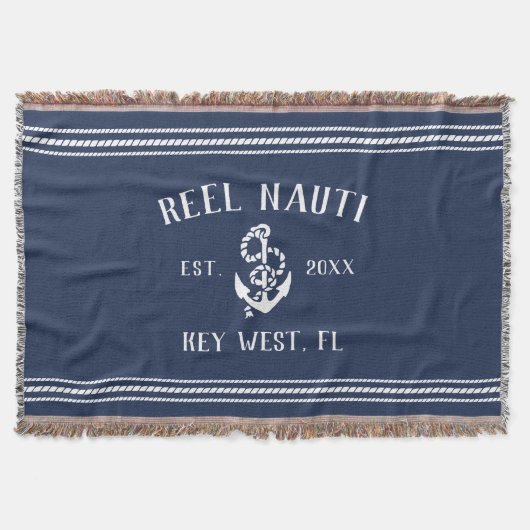 Nautical Navy Blue Rustic Anchor Boat Name Deken (Voorkant)